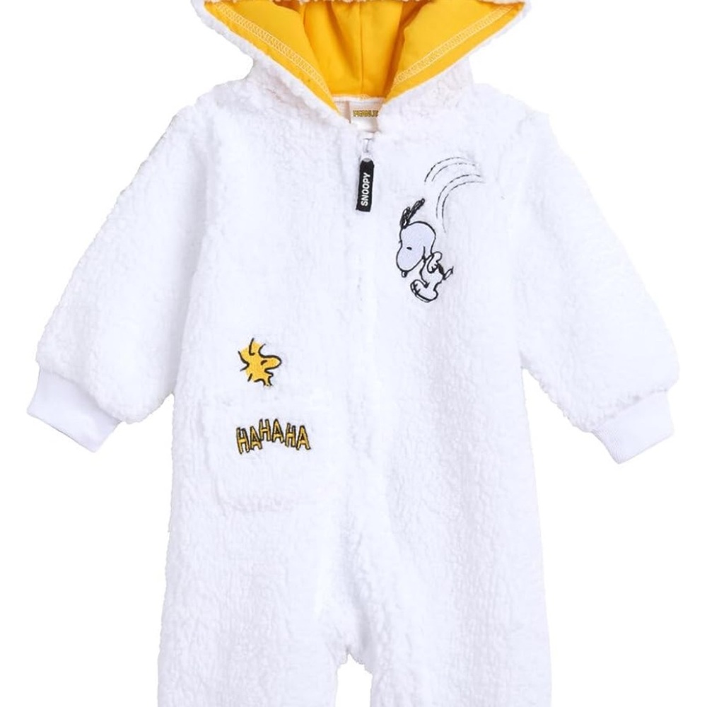 Peanuts Snoopy Costume White Fleece Baby Bodysuit with Yellow Accents - Picture 2 of 5